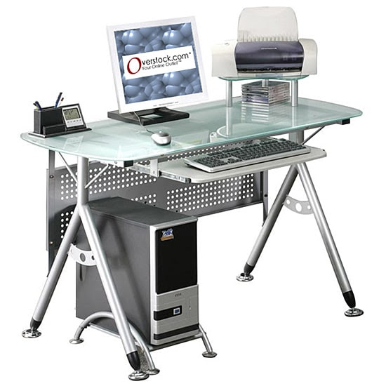 Ergonomic Tempered Glass-top Computer Desk - Overstock ...