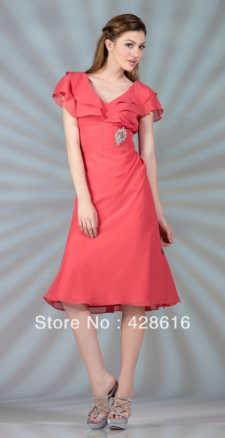 ... Turquoise Tea Length Chiffon Dress Short Sleeves Semi Formal Picture