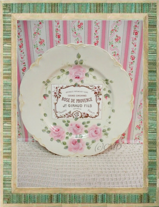 Vintage Plate, Hand Painted Rose and Rose De Provence Graphic, ECS, CSST