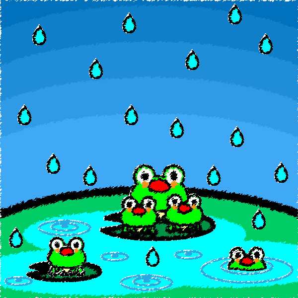 かわいいカエルと梅雨の無料イラスト 商用フリー オイデ43
