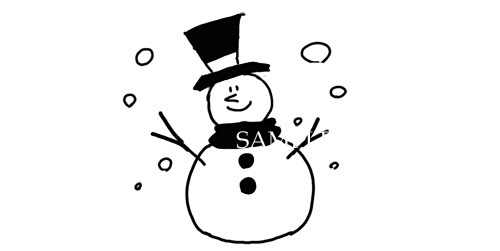 手描き風雪だるま クリスマス 白黒イラスト 無料フリー素材