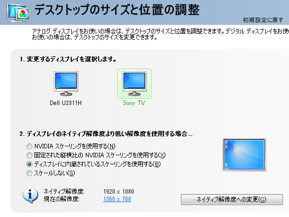 Nvidiaコントロールパネルでスケーリング設定ができない Tari Lari Run