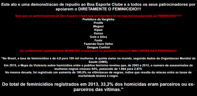 Página oficial do Boa Esporte foi hackeada após anúncio do goleiro Bruno (Foto: Reprodução site Boa Esporte)