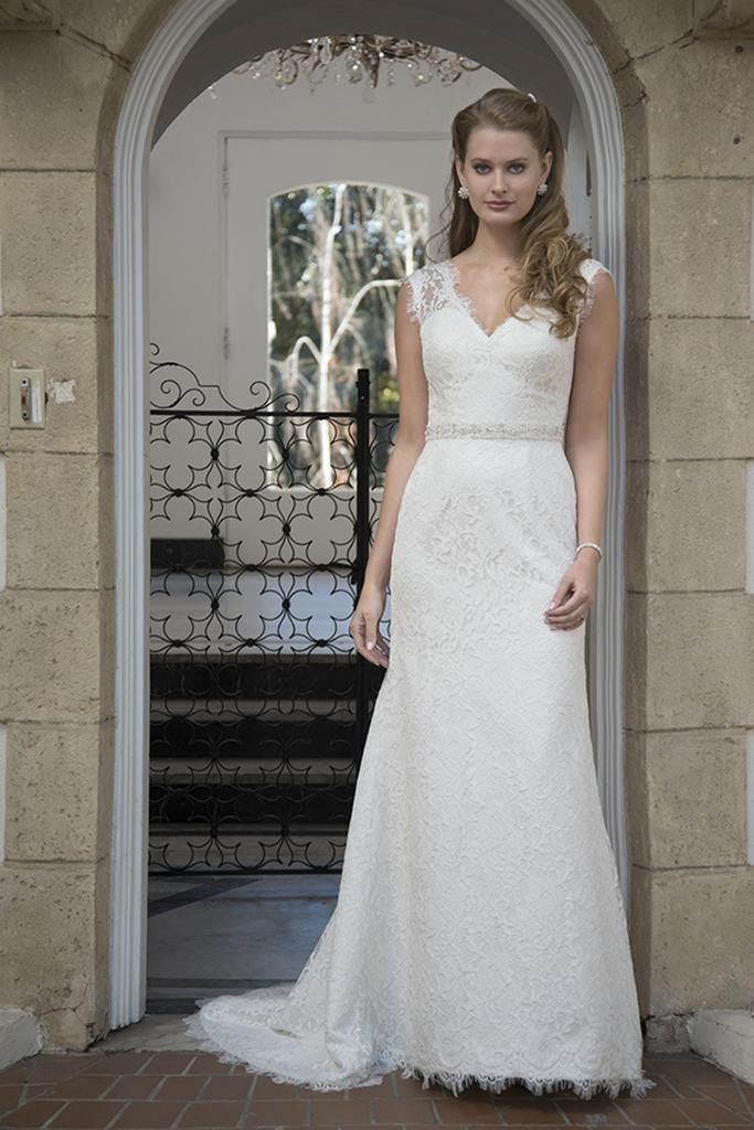 AT4649 All Over Lace Fitted Wedding  Dress  with Low V 