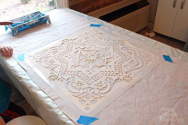 DIY Stenciled Drop Cloth Table Runner