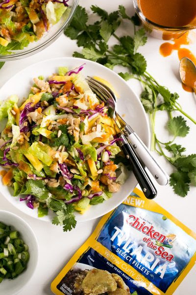 Tilapia Salad with Thai Red Curry Dressing - A heart healthy recipe made with light coconut milk, peanut butter, and red curry paste.