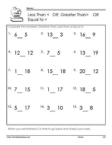 Place value workbook for grade 2. greater than less than to 20 worksheets greater than kindergarten