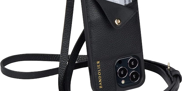 Bandolier Emma Crossbody Phone Case and Wallet - Black Leather with Gold Detail - for iPhone 8 Plus, 7 Plus, 6 Plus, 6s Plus