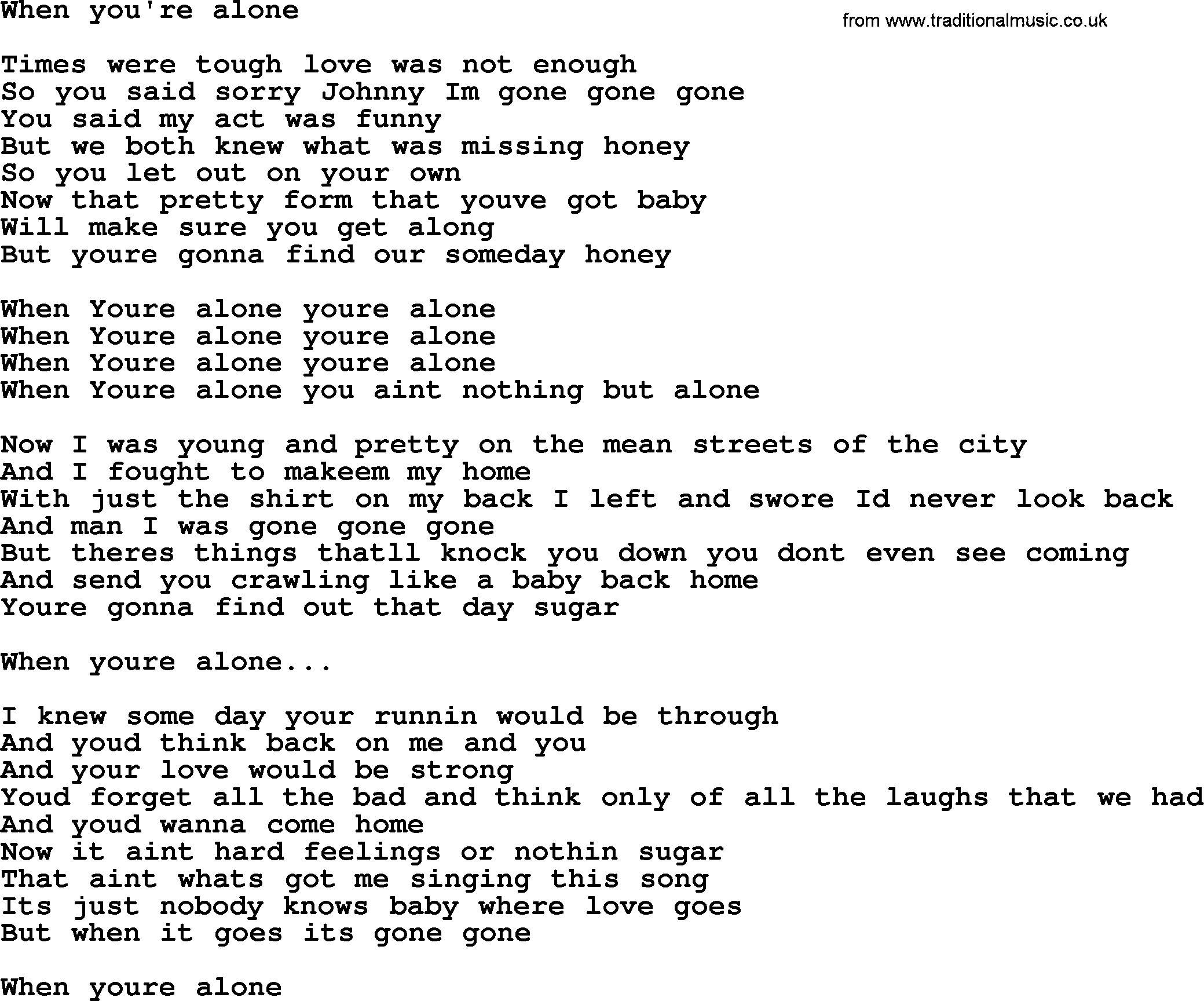 Bruce Springsteen Song When You Re Alone Lyrics