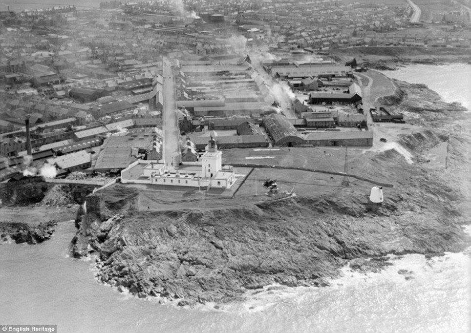 Shining light: The Kinnaird Head lighthouse and Denmark Street leading into the town centre of  Fraserburgh, Scotland in 1939 at the outrbreak of WWII