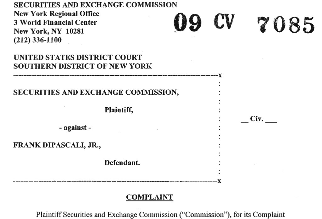 Securities and Exchange Commission, Plaintiff versus Frank DiPascali, 