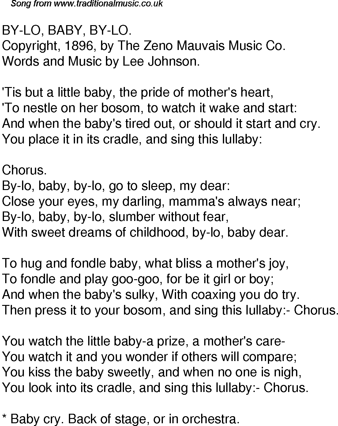 Old Time Song Lyrics For 52 By Lo Baby By Lo