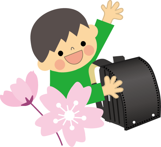 桜と子どもとランドセルの無料イラスト フリー素材