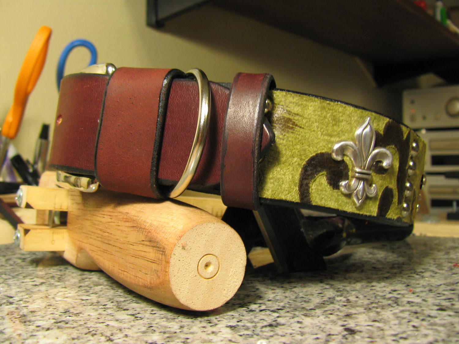 CHARITY-- Fleur De Lis Leather Dog Collar and Matching Leash