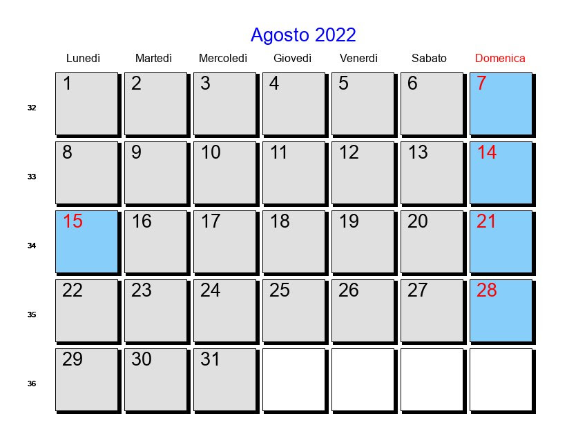 Calendario Agosyo 2022