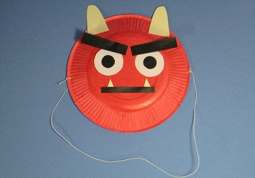 紙皿でオニのお面を作る 節分工作 もぽにゃのらぼらとり
