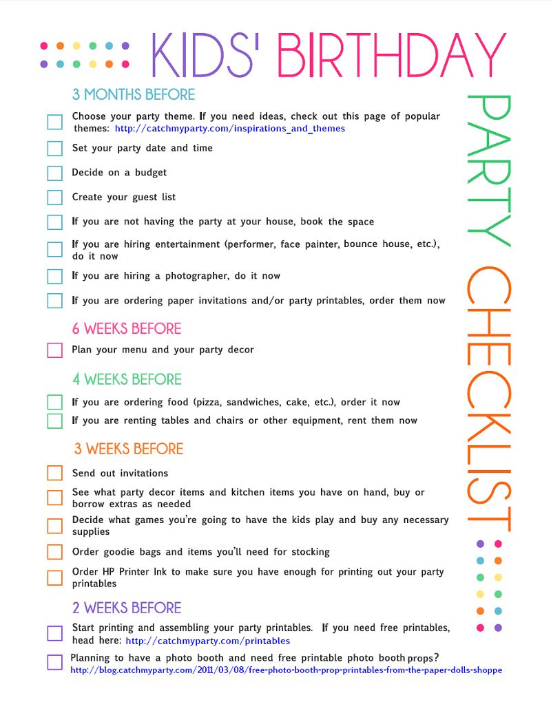 Free Printable Kids Party Planning Checklist Catch My Party