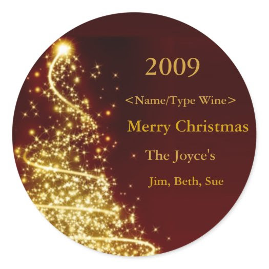 Gold Christmas Tree on Red Background Wine Label stickers