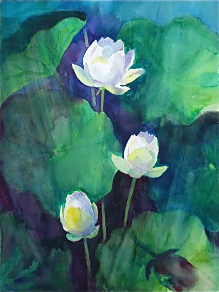 水彩画 蓮の花 を描く クゥちゃんパパーいしげゆきおの水彩画教室