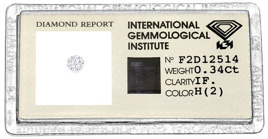 Original-Foto 1, DIAMANT 0,34ct BRILLANT IGI LUPENREIN WESSELTON WEISS H, D6105