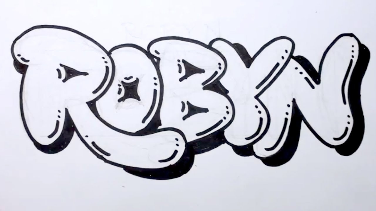 How to Draw Graffiti Letters - Write Robyn in Bubble Letters 