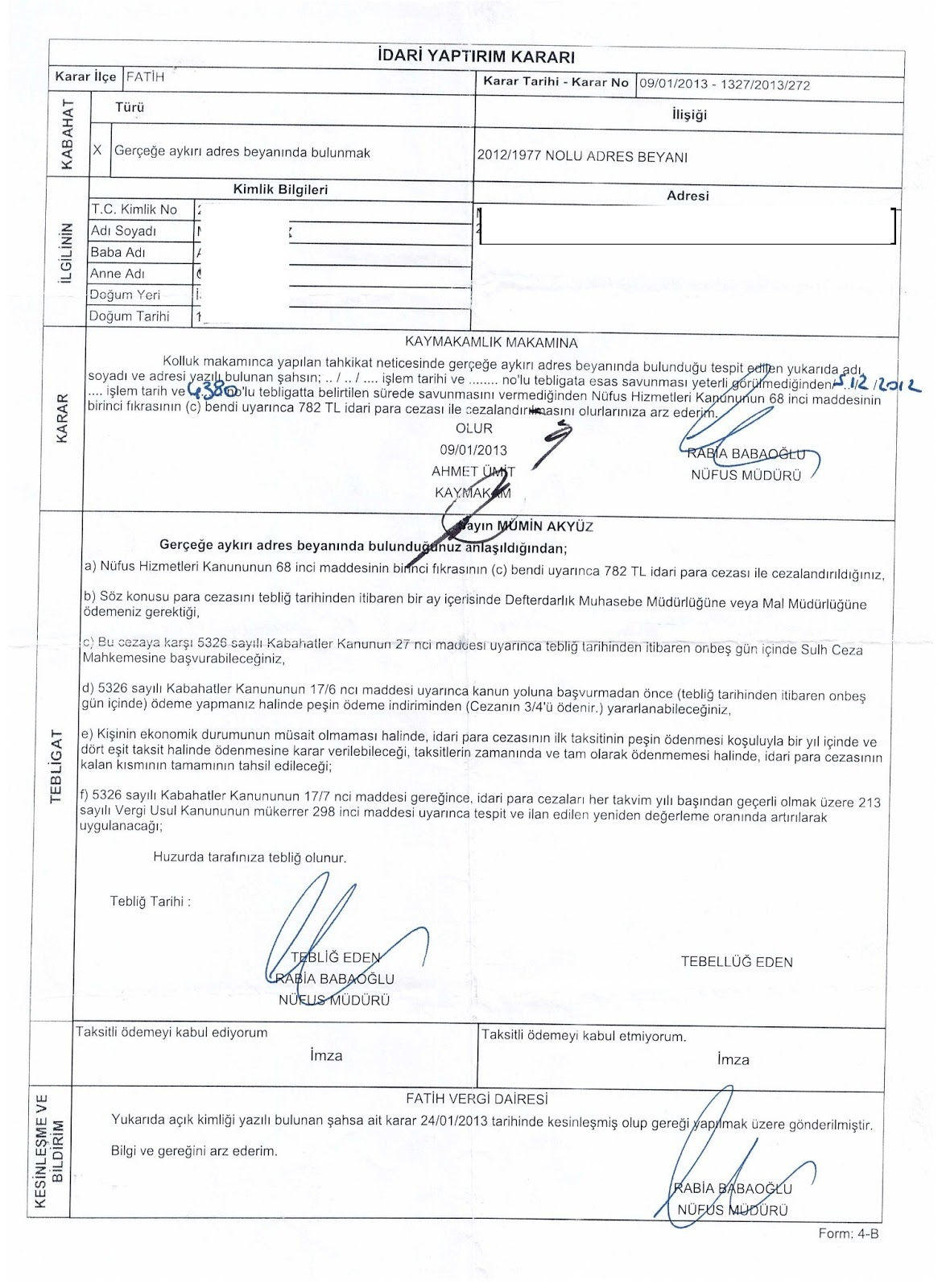 Adres değişikliği cezası