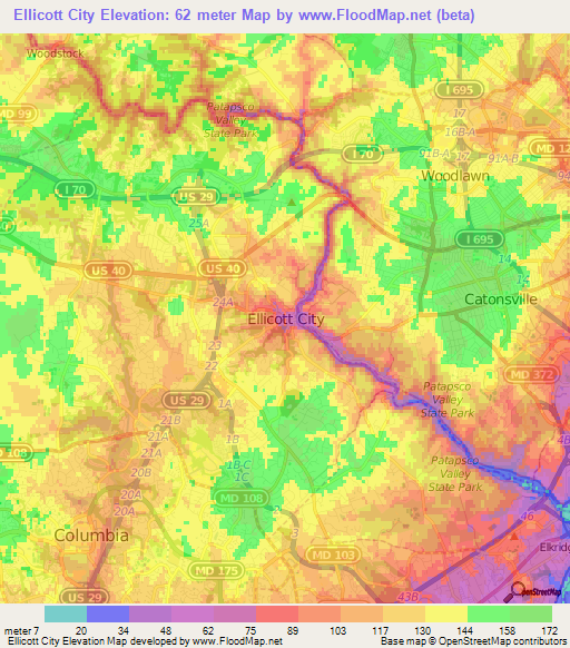 Map Of Ellicott City Md, Ellicott Cityus Elevation Map, Map Of Ellicott City Md