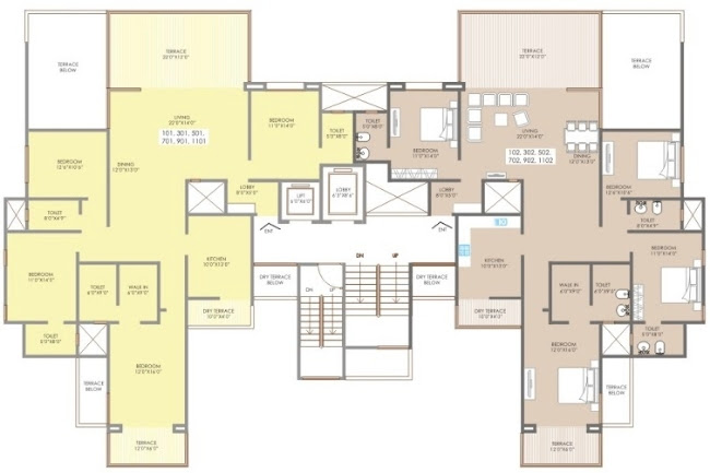 Royal Orange County Rahatani - Viraj - Odd Floor - 4 BHK Flat - 1604 Carept + 370 Terrace - Rs. 1.65 Crore - Even Floor - Rs. 1.62 Crore (up to 4th floor, Non Garden Facing)