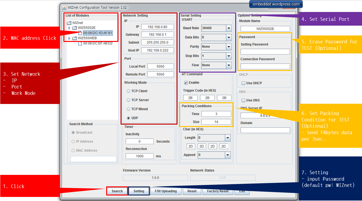 Setting of WIZ550S2E Configuration