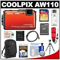 Nikon Coolpix AW110 Shock & Waterproof GPS Wi-Fi Digital Camera with 32GB Card + Battery + Case + Float Strap + HDMI Cable + Flex Tripod + Accessory Kit