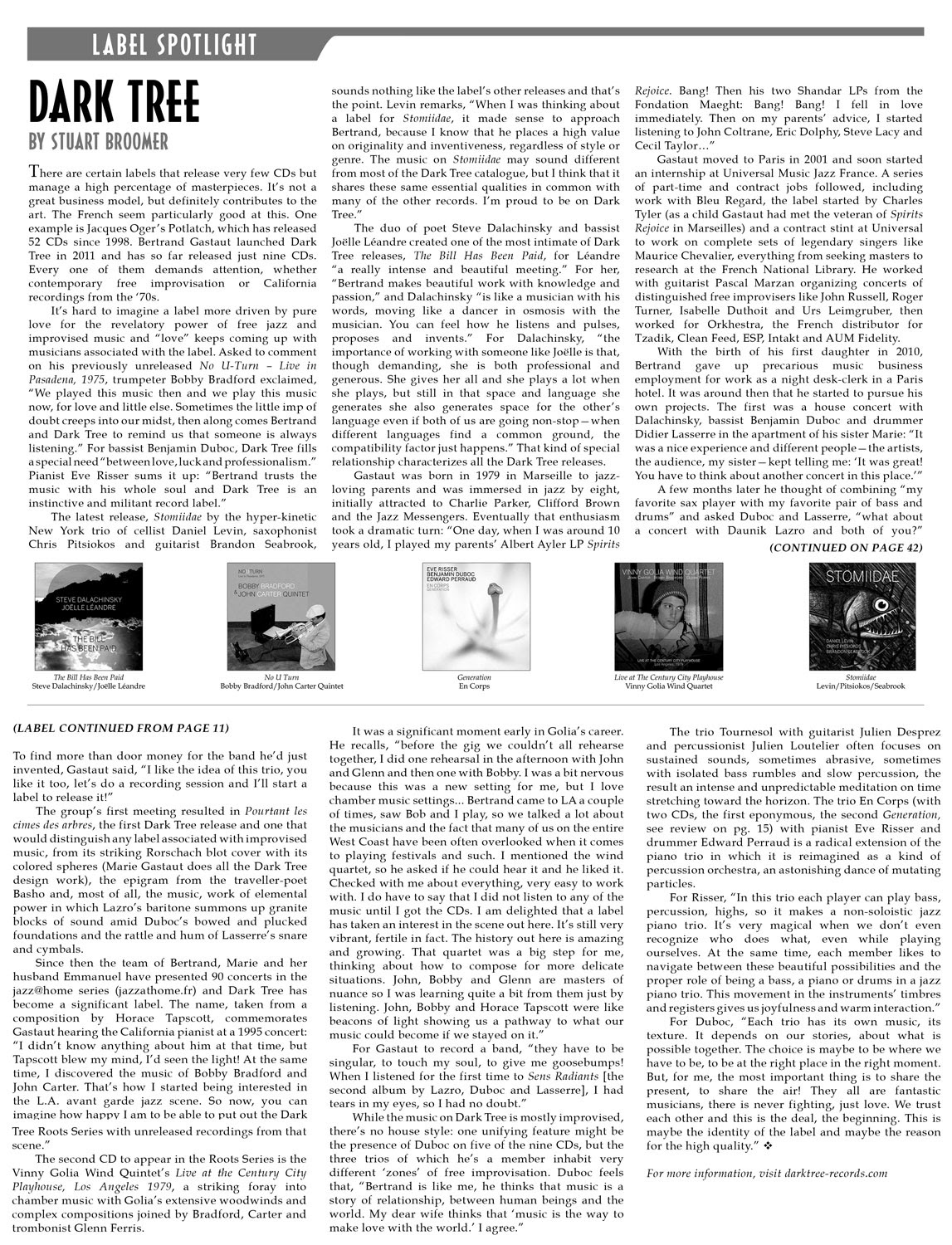 Label Spotlight: DARK TREE by Stuart Broomer, The New York ...