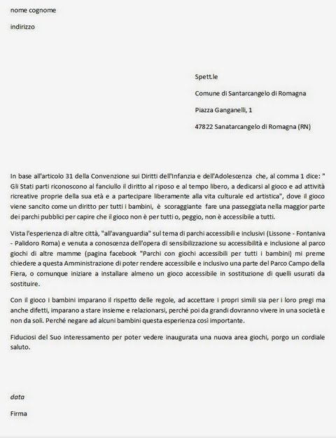 Lettera fac-simile richiesta giochi inclusivi - Parchi per Tutti