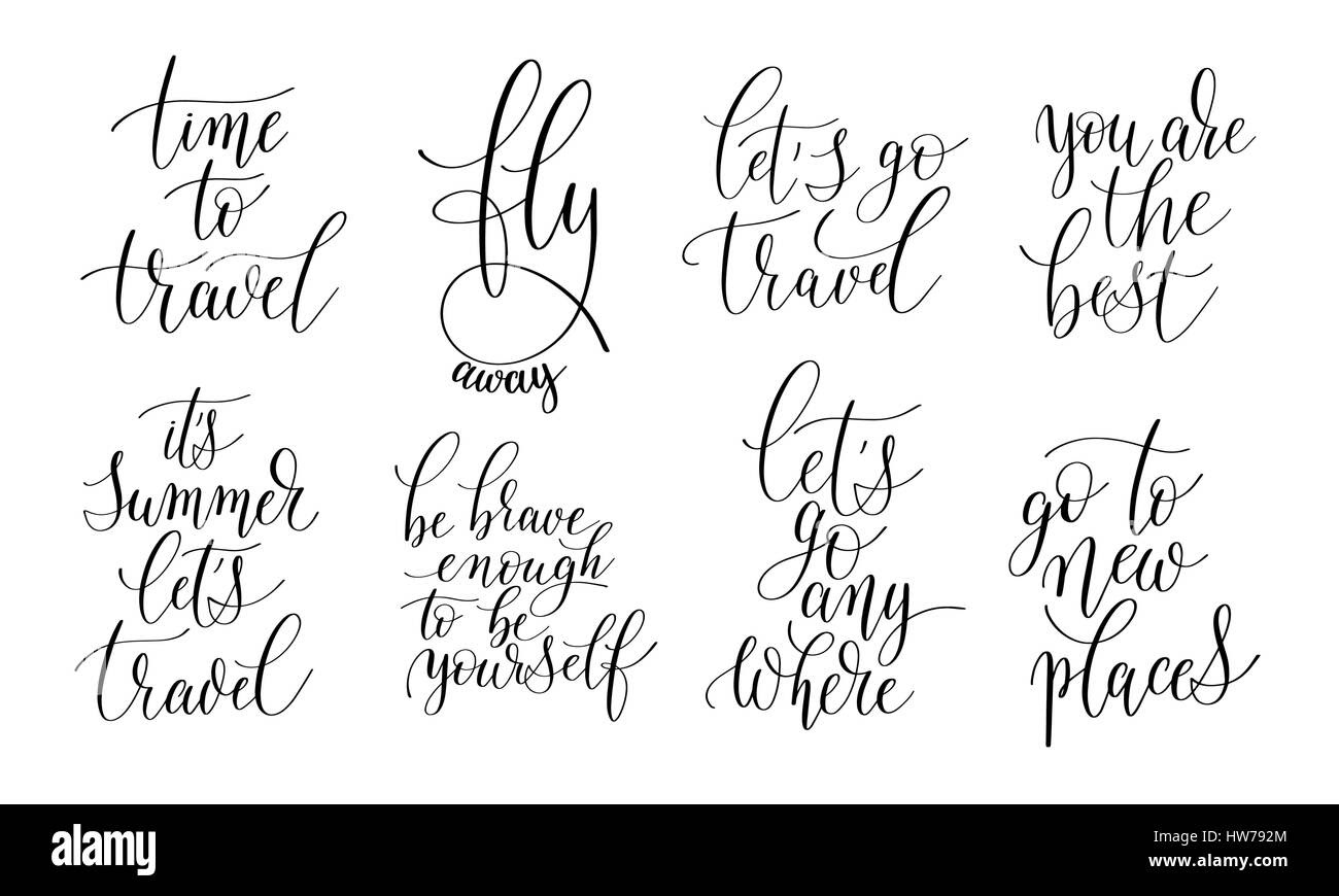 Stock Vector set of 8 hand written lettering positive quotes about life and t
