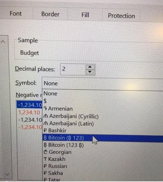 what is the bitcoin symbol in excel