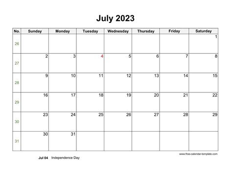  free 2023 calendar blank july template horizontal free calendar