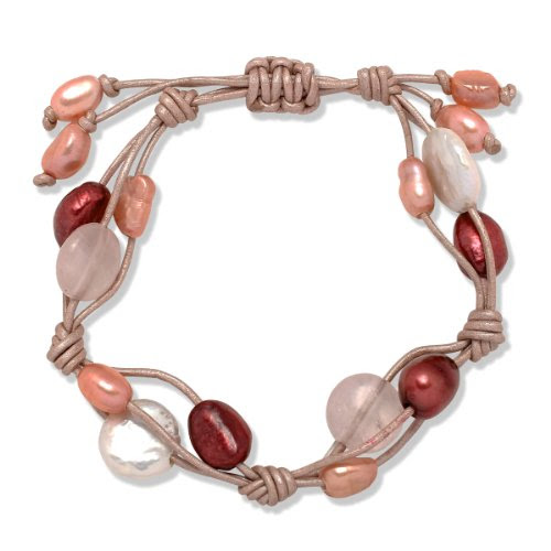  Valero Pearls - 60020116 - Bracelet Femme - Quartz rose - Cuir - Perles d'eau douce