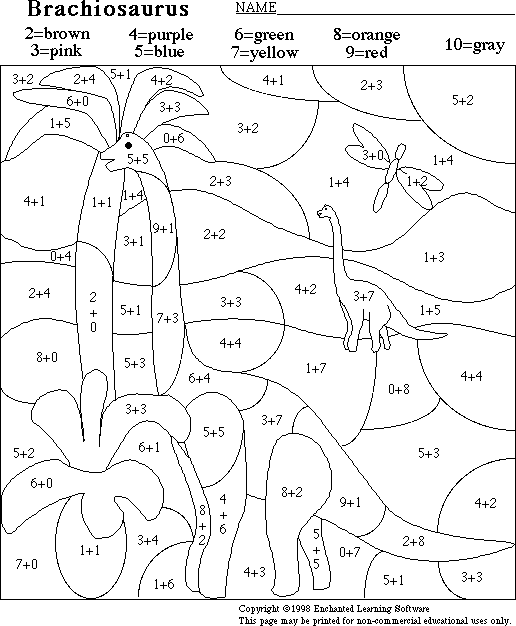 color by number math worksheets 1st grade dinosaur - Clip Art ...