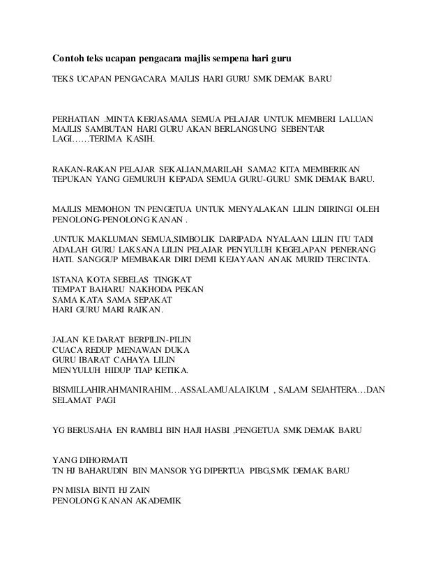 Teks Ucapan Pengacara Majlis Sambutan Hari Guru Dan  New Style for 