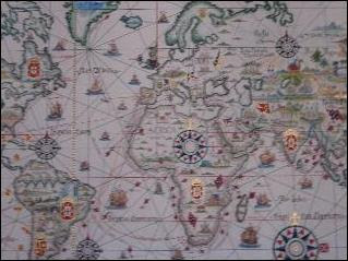 THE AGE OF DISCOVERY - A map showing the Portuguese discoveries at the Maritime Museum in Lisbon