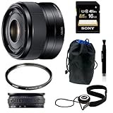 Sony SEL35F18 35mm f/1.8 Prime Fixed Lens + 16GB Class 10 Memory Card + 49mm UV Protector + Lens Cap Keeper + Stop Zoom Creep for One Size Fits All Lens + Accessory Kit