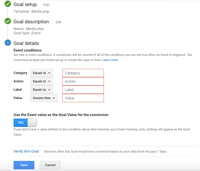 entering goal details google analytics