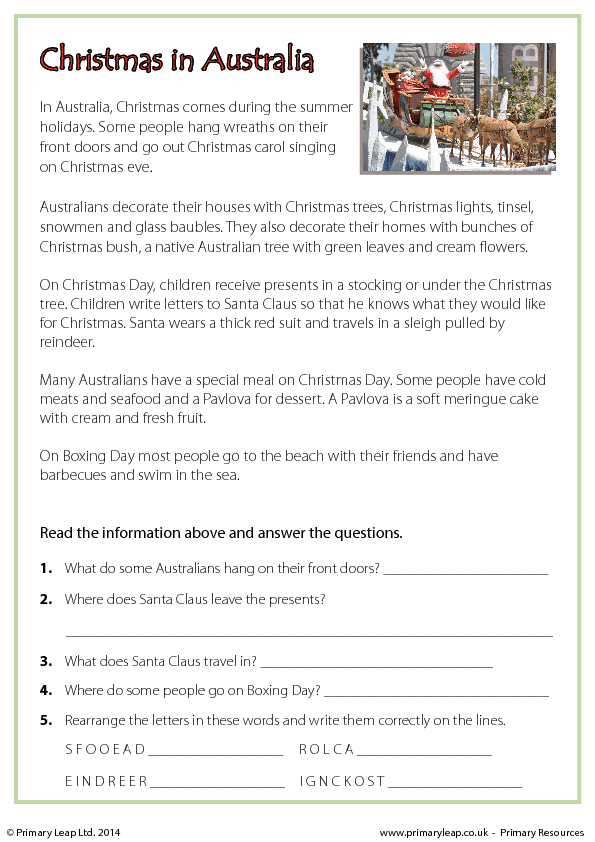 Reading Prehension Christmas In Australia