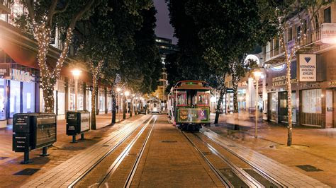 san francisco san francisco california ca usa trolley powel street night lights tree railway