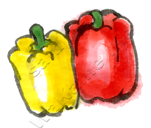 墨絵 墨彩画 のパプリカイラスト 野菜和風イラスト イラストレーター いりえ わ かめ 作品展示場