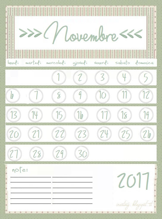Calendario stampabile Novembre 2017