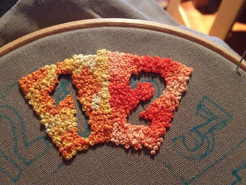 French knot clock face in progress