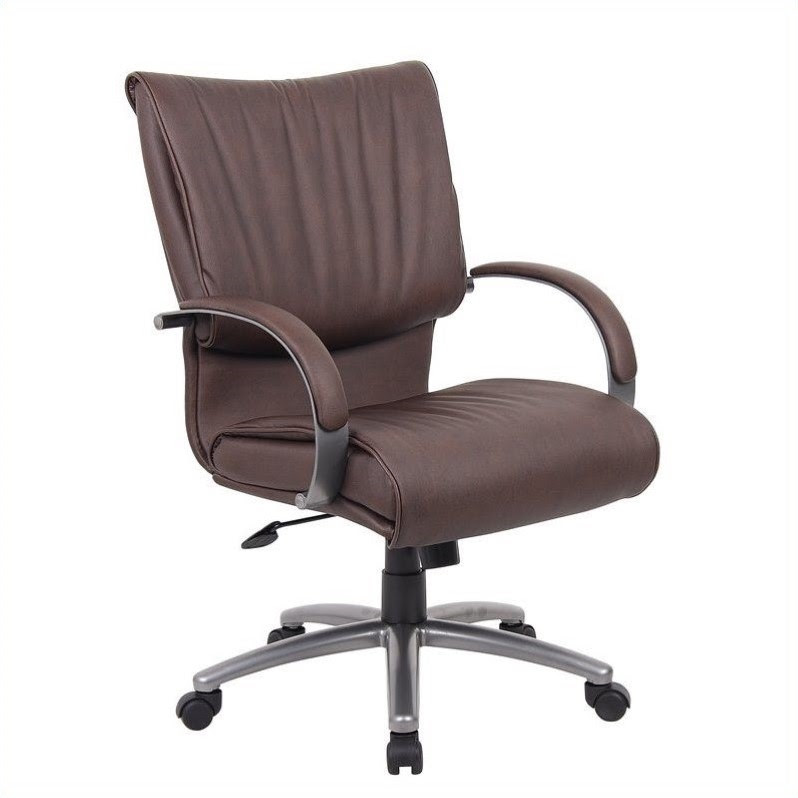 Boss Office Products Mid Back Bomber Leather Plus Office Chair in Brown