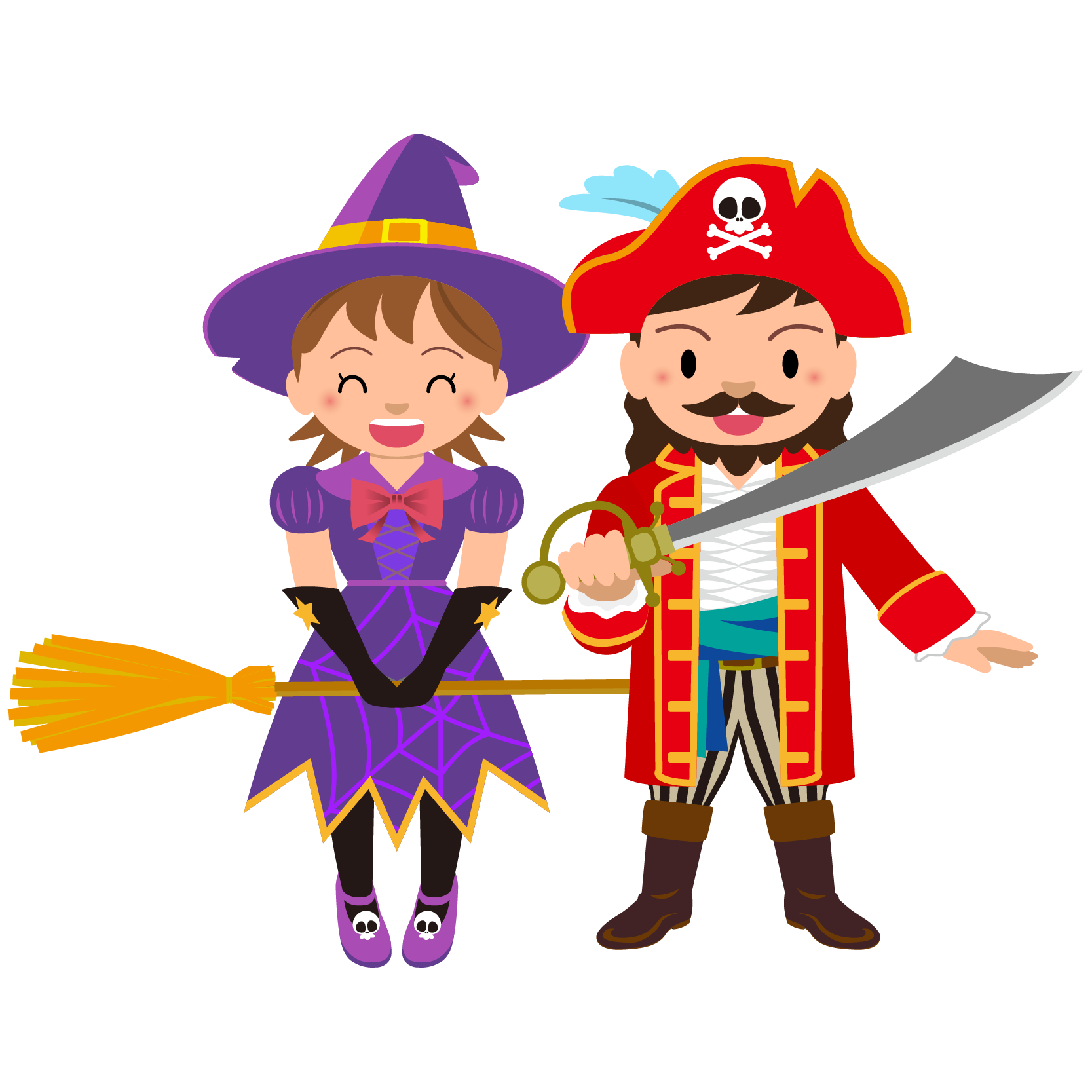 商用フリーイラスト 無料 10月 ハロウィン 魔女と海賊の兄弟 コスプレ Halloween 商用ok フリー素材集 ナイスなイラスト