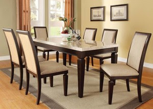  Agatha White Marble Top Espressofinis hed Wooden Leg Dining Table Set