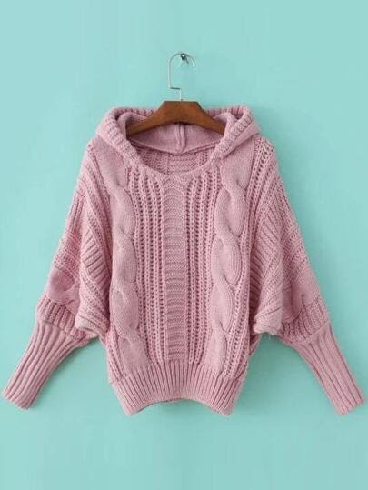 Jersey con capucha de punto trenzado - rosa  